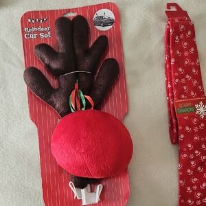 Reindeer Car Set with Red Nose and Brown Antlers